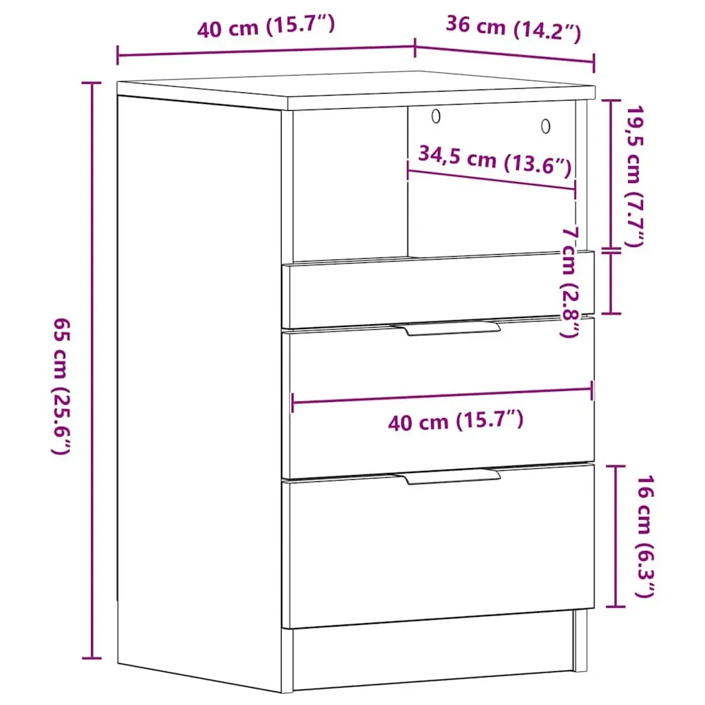 Nightstand White Engineered Wood Storage 2 Drawers 1 Compartment