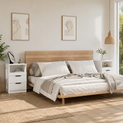 Concise Description of 2 White Nightstands