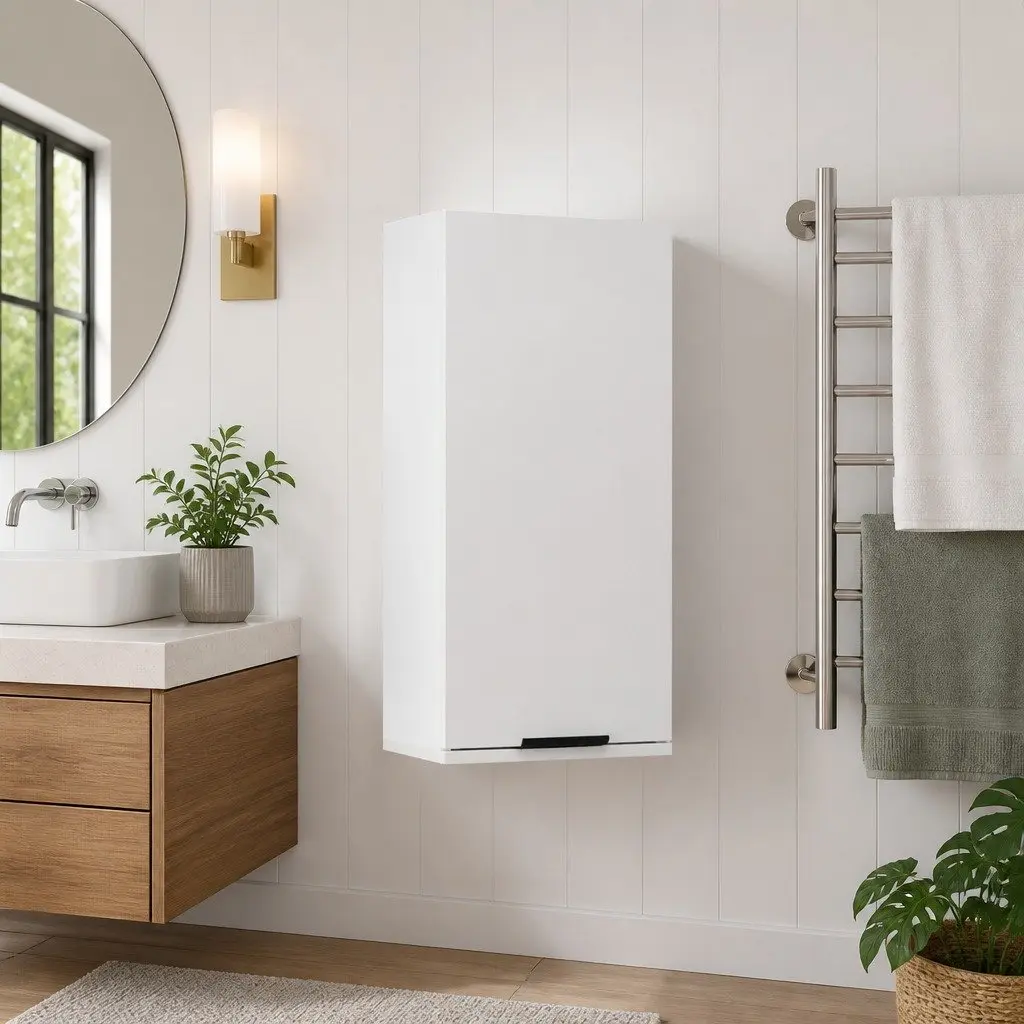 Wall-Mounted Bathroom Cabinet White 32x20x67cm One-Door Storage Unit