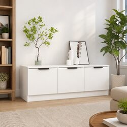 Compact White TV Cabinet with Storage Solutions