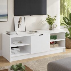 TV Cabinet White Storage Unit Engineered Wood Media Console Shelves Organiser