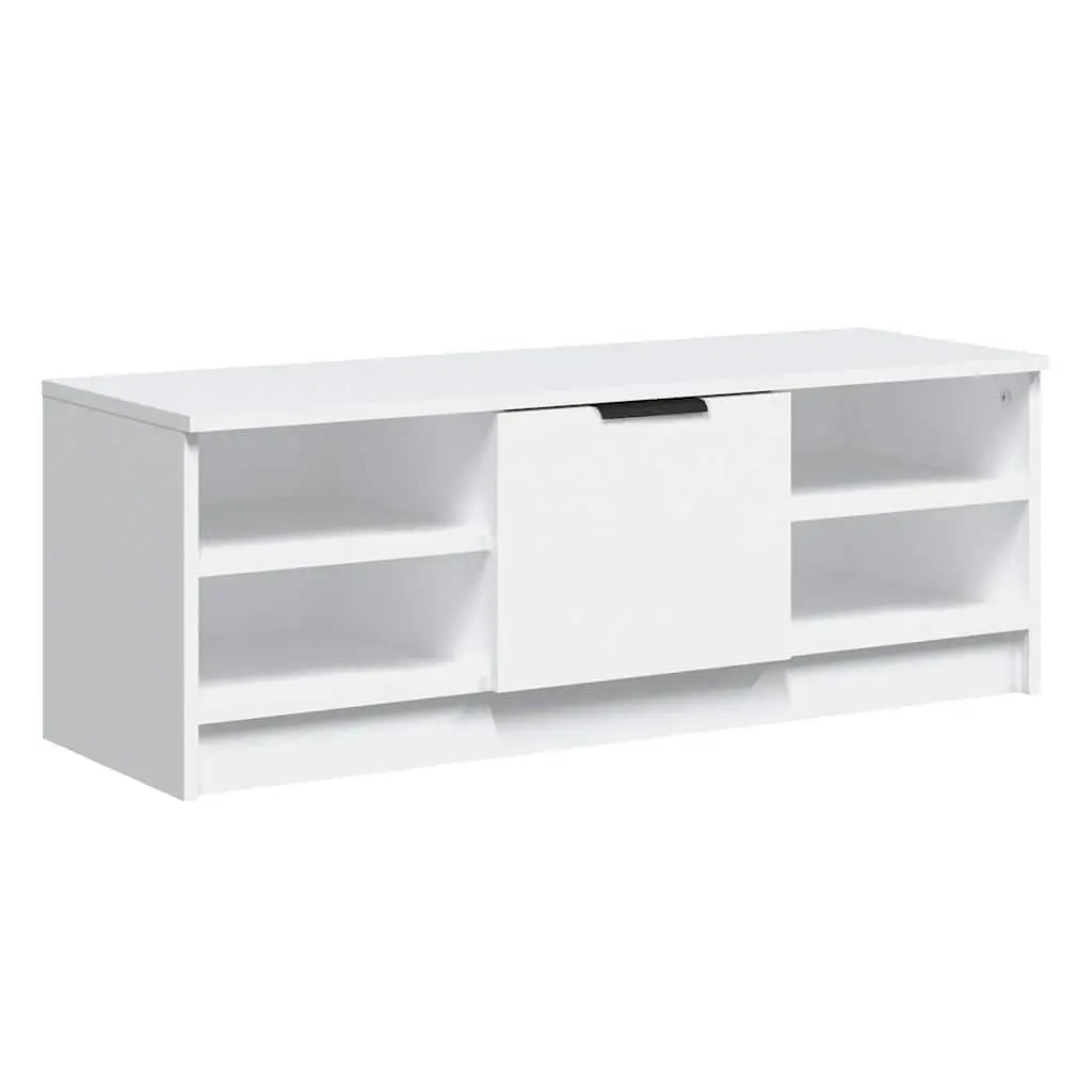 TV Cabinet White Storage Unit Engineered Wood Media Console Shelves Organiser