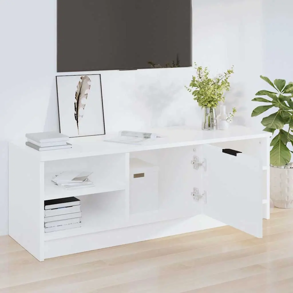 TV Cabinet White Storage Unit Engineered Wood Media Console Shelves Organiser