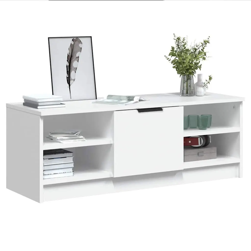 TV Cabinet White Storage Unit Engineered Wood Media Console Shelves Organiser