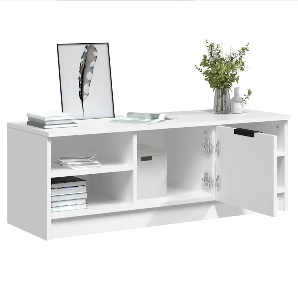 TV Cabinet White Storage Unit Engineered Wood Media Console Shelves Organiser