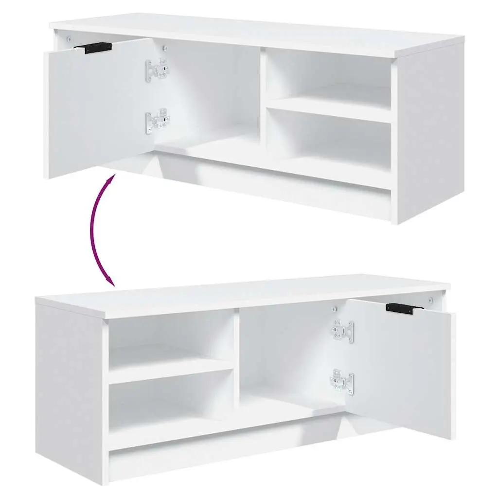 TV Cabinet White Storage Unit Engineered Wood Media Console Shelves Organiser