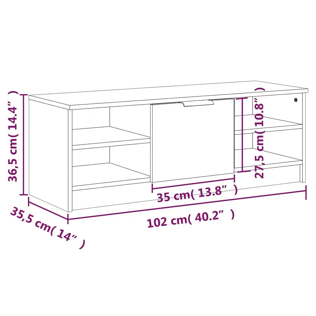 TV Cabinet White Storage Unit Engineered Wood Media Console Shelves Organiser