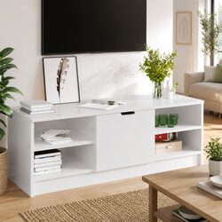 TV Cabinet White High Gloss Engineered Wood Storage Unit Media Console Furniture