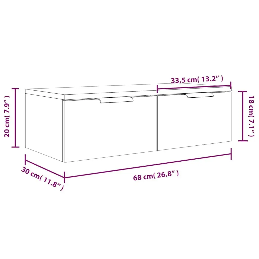 White Floating Shelf Wall Cabinet 68x30x20 cm Engineered Wood Storage Unit