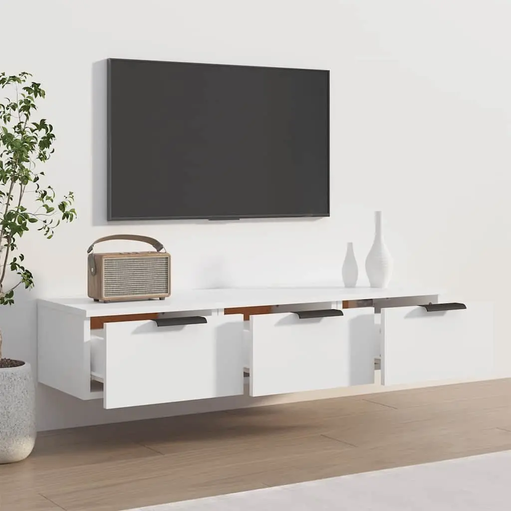 Wall Cabinet White Floating Storage Engineered Wood Shelf Hanging Cupboard 102cm