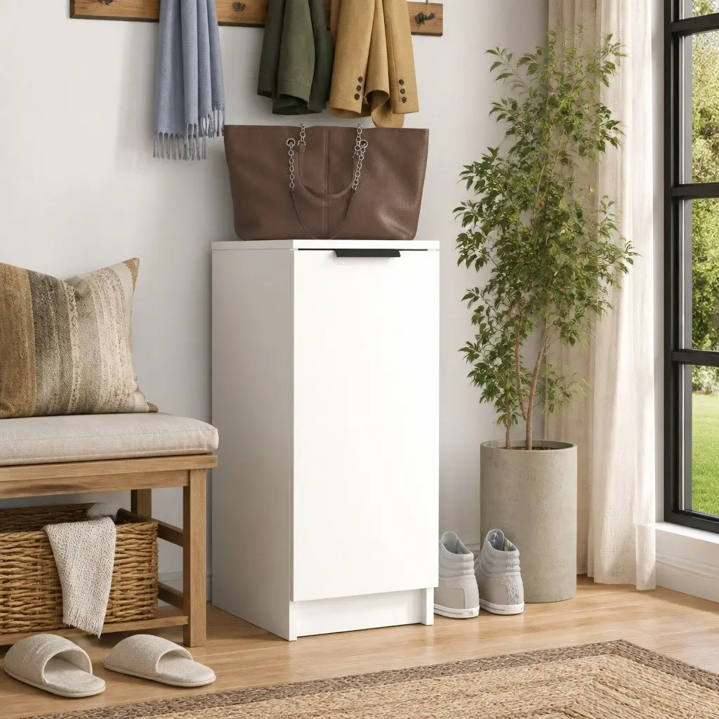 Shoe Storage Cabinet White 30x35x70 cm Engineered Wood Organizer with Door and Shelves