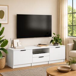Compact Modern TV Cabinet in White with 3 Storage Areas