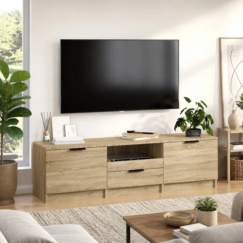 TV Cabinet Sonoma Oak Brown 140cm Engineered Wood Storage Unit