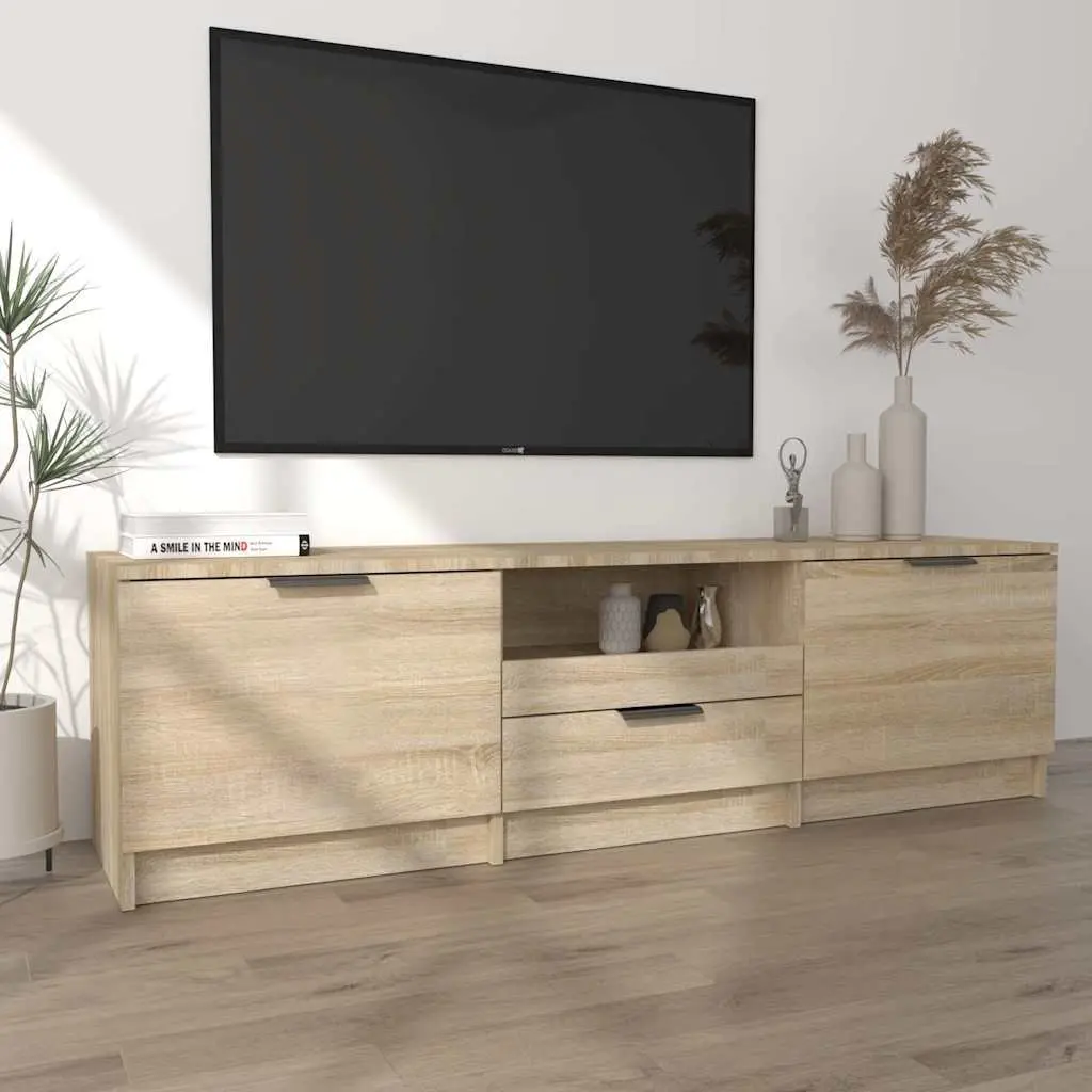 TV Cabinet Sonoma Oak Brown 140cm Engineered Wood Storage Unit