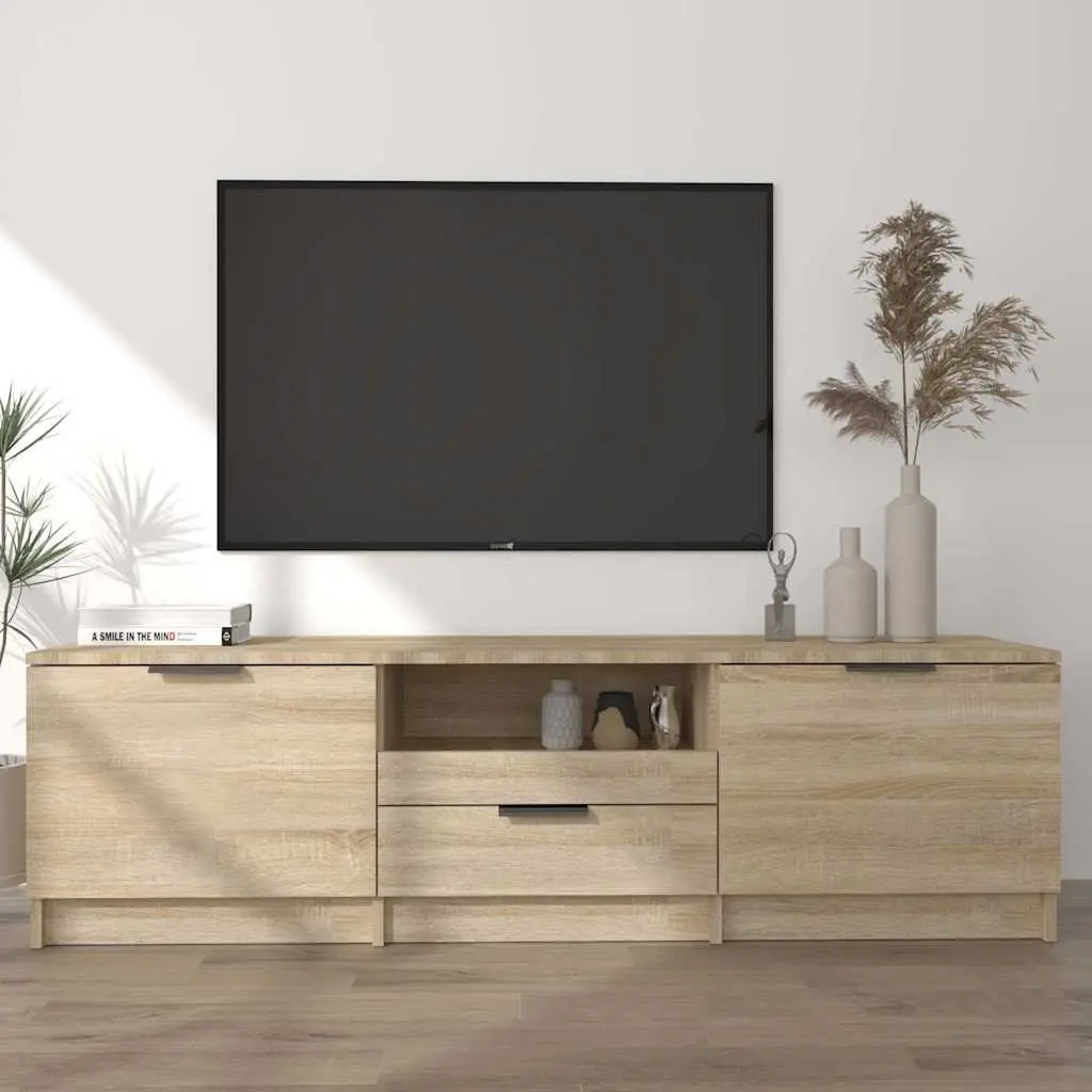 TV Cabinet Sonoma Oak Brown 140cm Engineered Wood Storage Unit