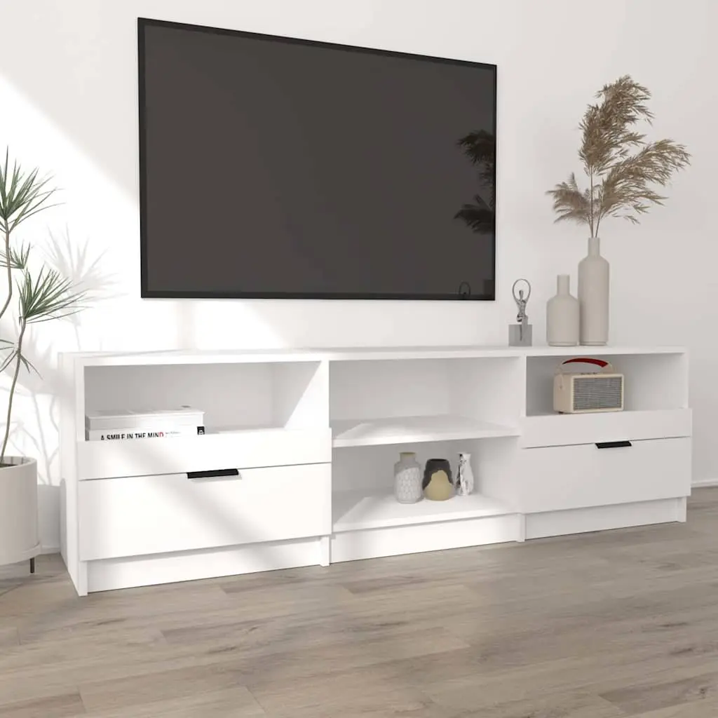 White TV Cabinet Engineered Wood Storage Unit with Drawers and Shelves 150x33.5x45cm