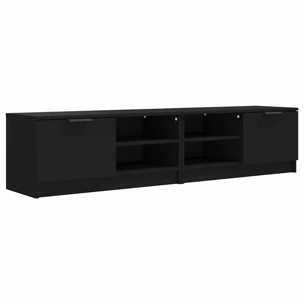 TV Cabinets Black 2 Piece Engineered Wood Storage Unit Media Stand Shelves