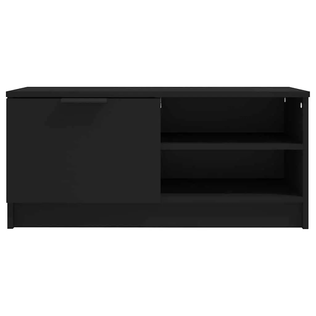 TV Cabinets Black 2 Piece Engineered Wood Storage Unit Media Stand Shelves