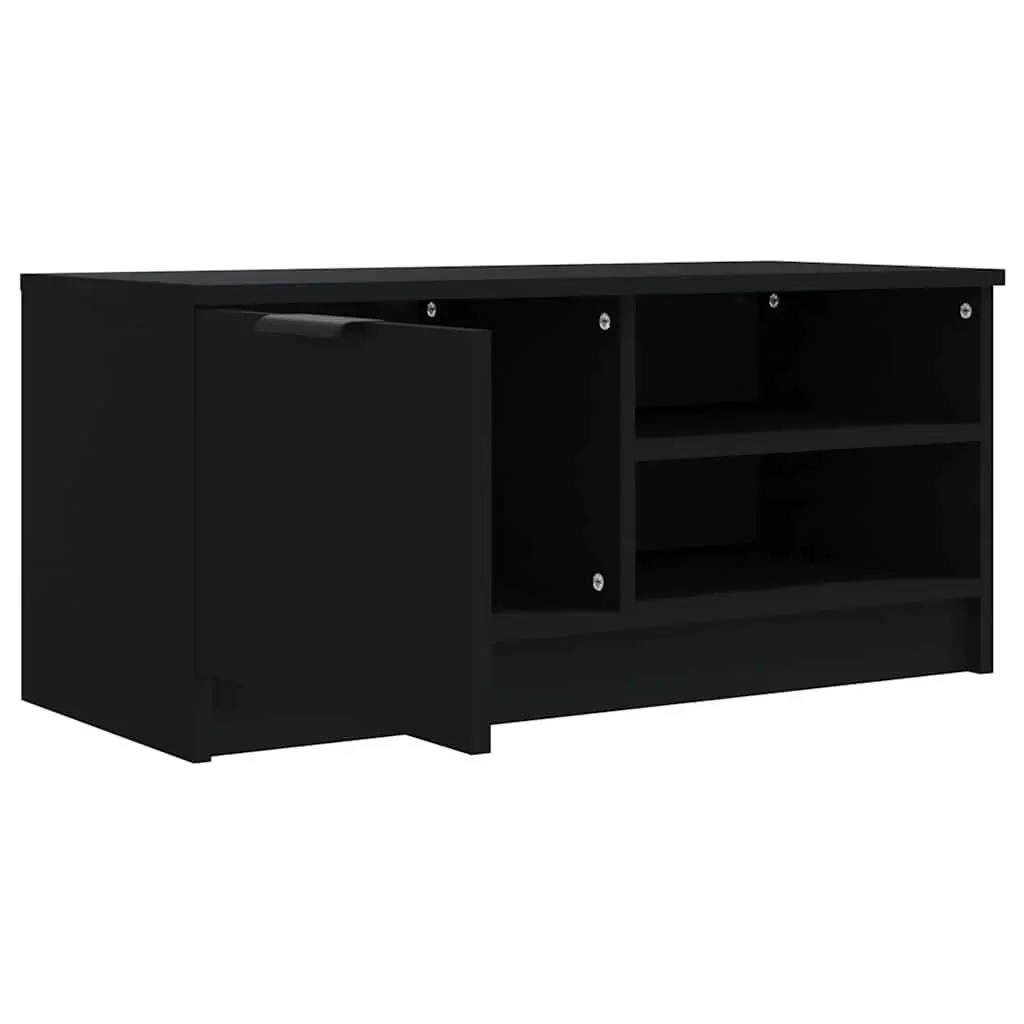 TV Cabinets Black 2 Piece Engineered Wood Storage Unit Media Stand Shelves