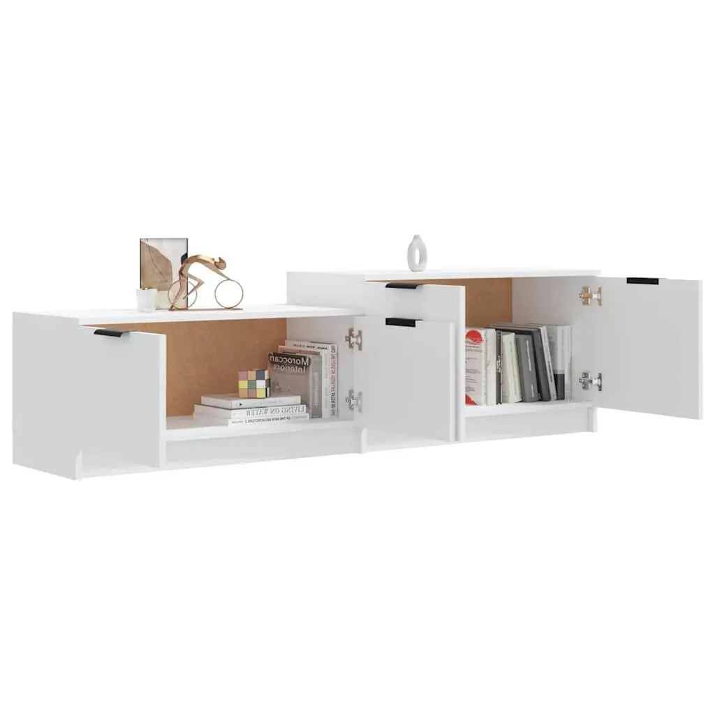 White Engineered Wood TV Storage Unit with Four Doors and Two Compartments for Entertainment Systems