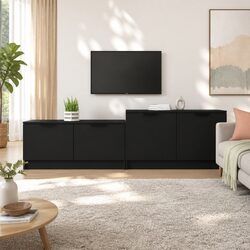 TV Cabinet Black Storage Unit with Doors and Compartments for Living Room Media