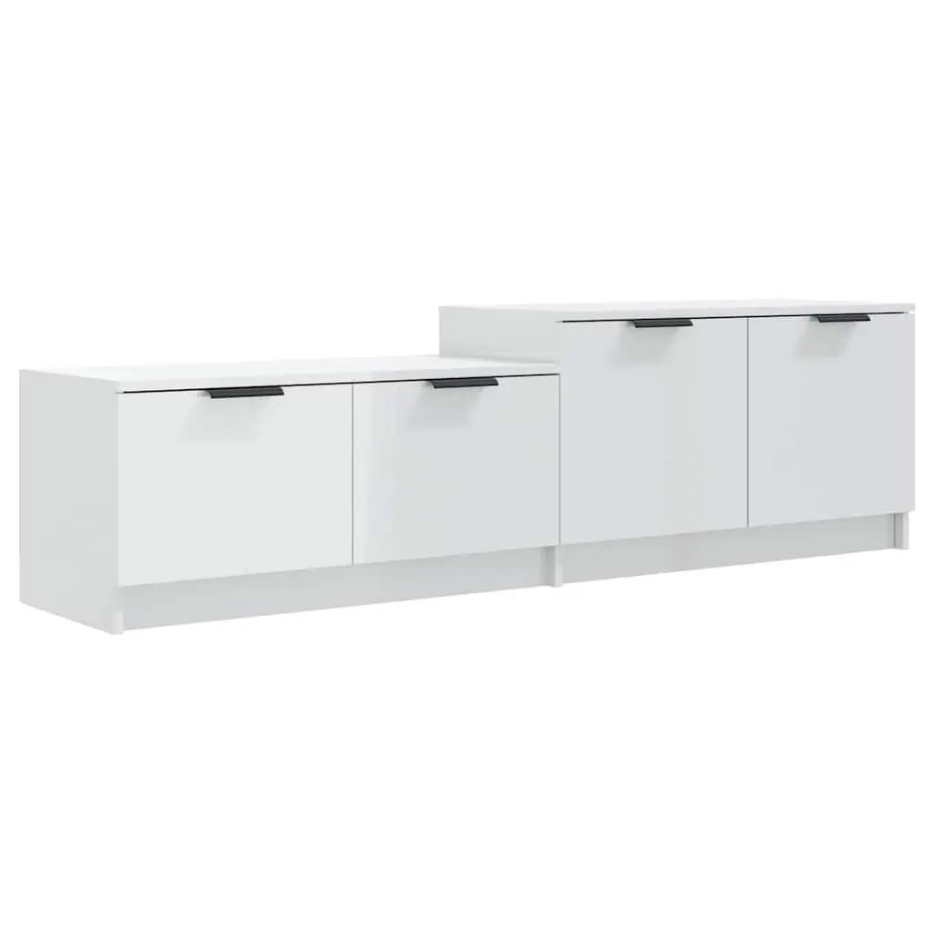 TV Cabinet White High Gloss Modern Storage Unit with Doors and Compartments