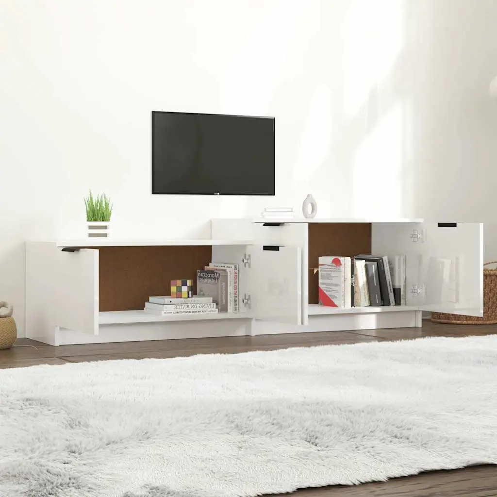 TV Cabinet White High Gloss Modern Storage Unit with Doors and Compartments