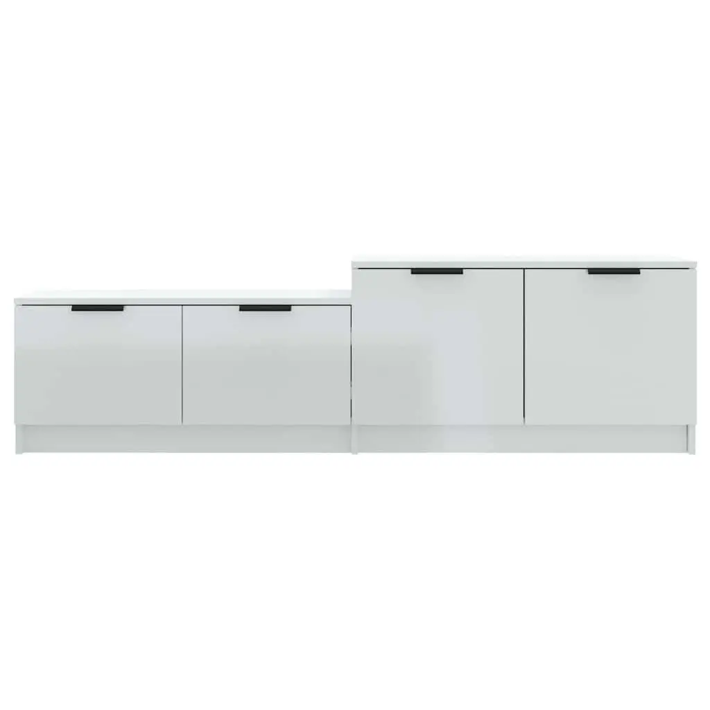 TV Cabinet White High Gloss Modern Storage Unit with Doors and Compartments