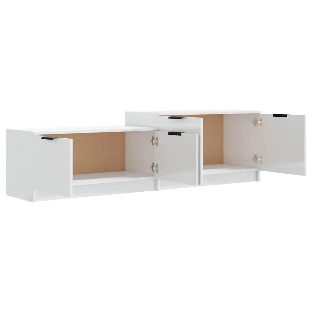 TV Cabinet White High Gloss Modern Storage Unit with Doors and Compartments