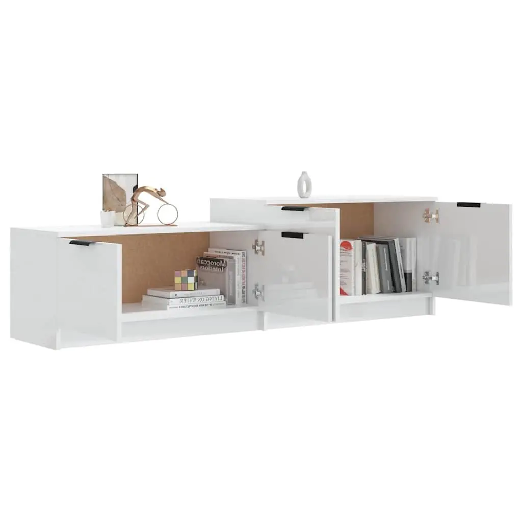 TV Cabinet White High Gloss Modern Storage Unit with Doors and Compartments