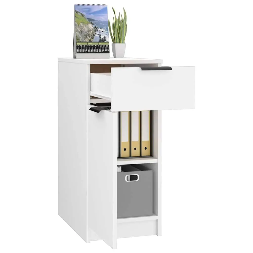 Desk Cabinet White Engineered Wood Storage Unit with Drawer Compartments