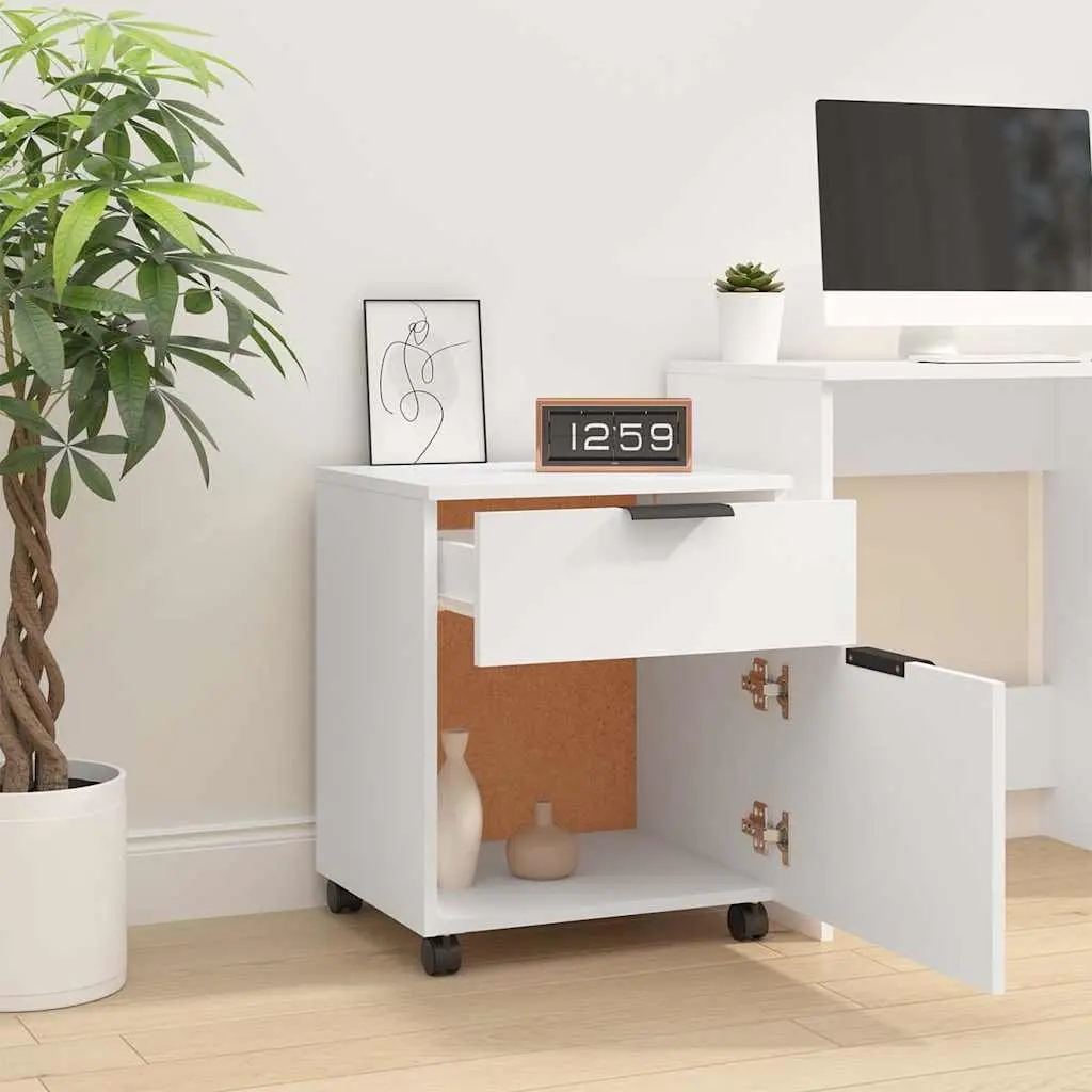 Mobile File Cabinet White 45x38x54cm with Wheels