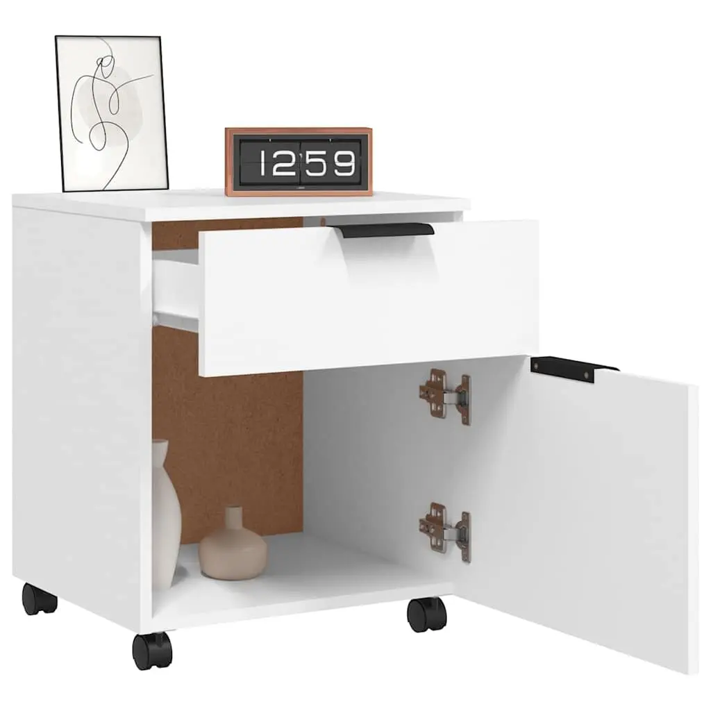 Mobile File Cabinet White 45x38x54cm with Wheels