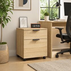 Mobile File Cabinet with Wheels Brown Storage Organizer Engineered Wood Office