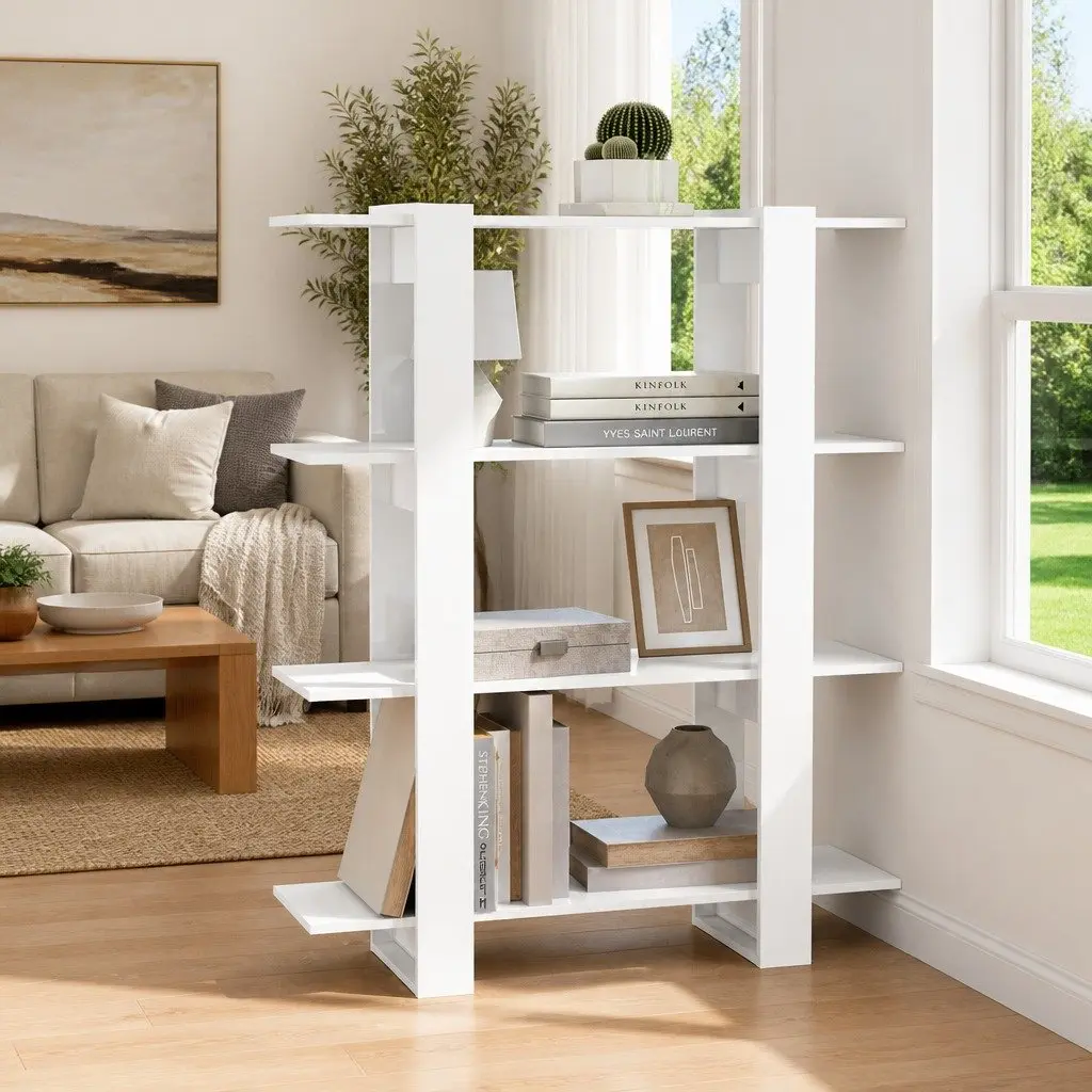 Book Cabinet White High Gloss Room Divider Storage Shelving Unit