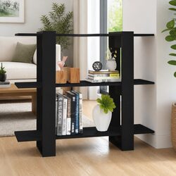Compact Black Bookshelf and Divider with Storage Solutions