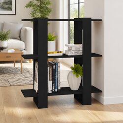 Black Wooden Room Divider Book Cabinet - Compact Design