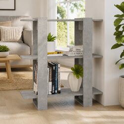 Compact Grey Wooden Room Divider and Storage Solution