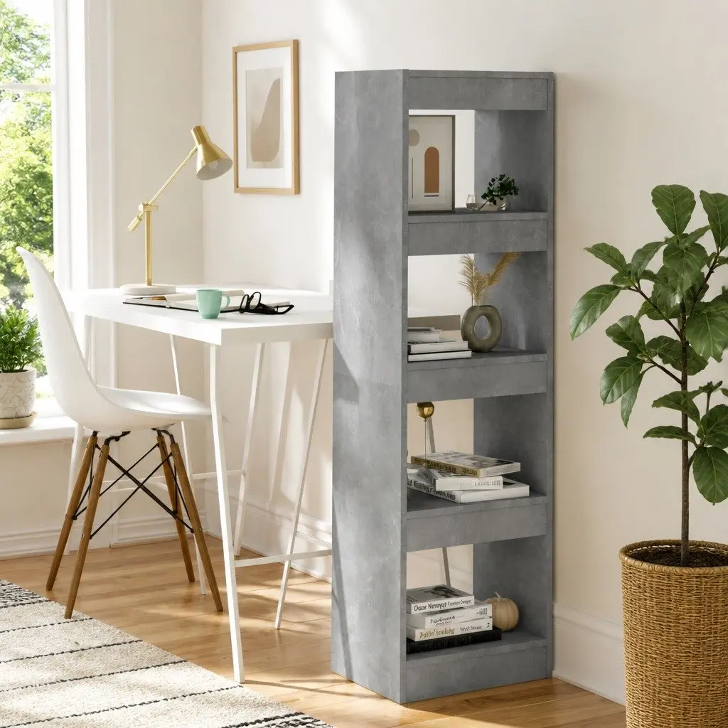Grey Bookcase Storage Shelf Standing Unit Room Divider Shelving 40x30x135cm