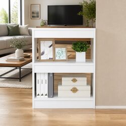 Compact White Book Cabinet with Room Divider Feature