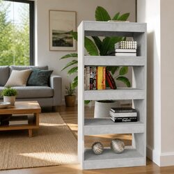 Book Cabinet Room Divider Grey Engineered Wood Shelving Storage Bookcase Display