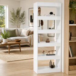 Room Divider Book Cabinet in High Gloss White, 60x30x166cm
