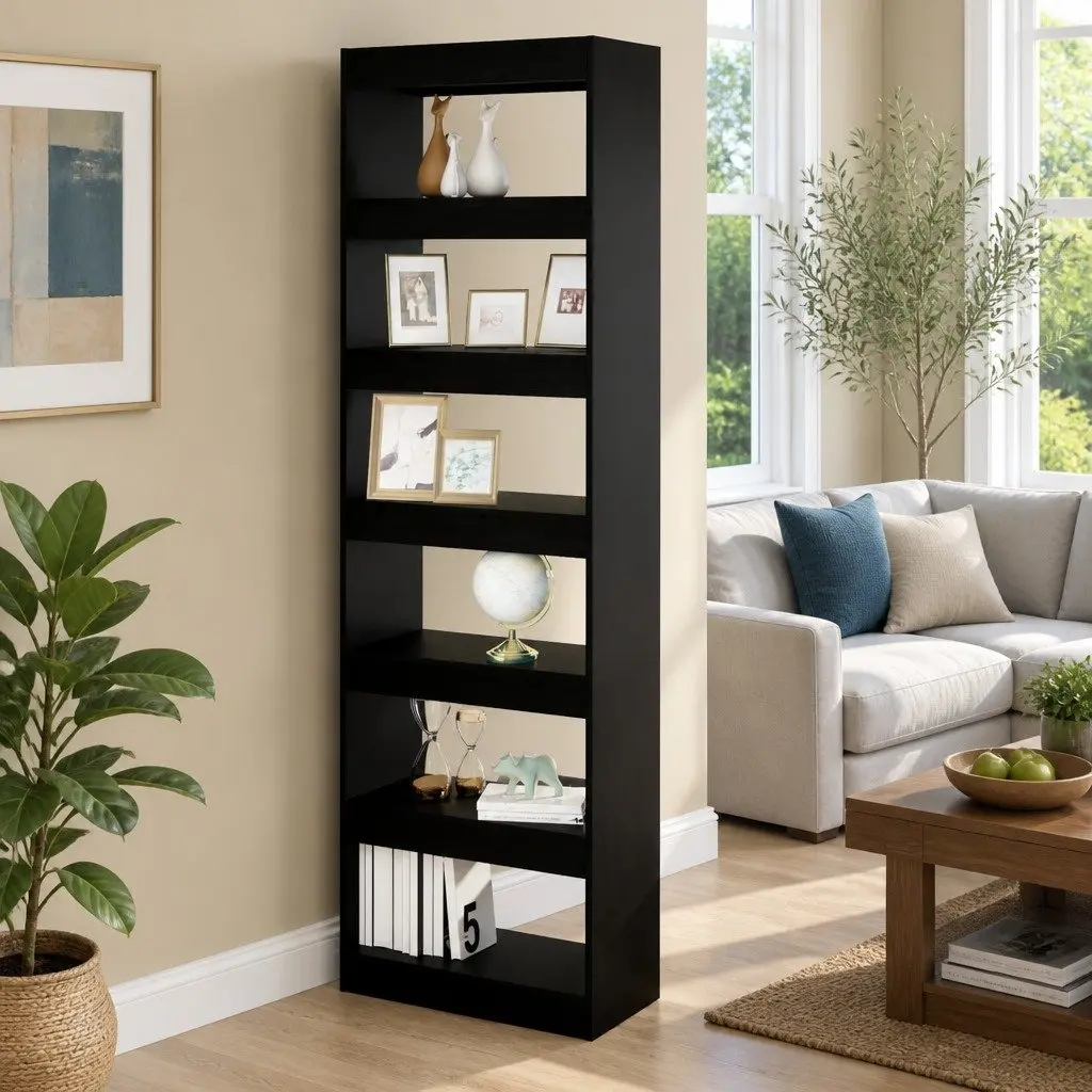 Wooden Book Cabinet Black 60W x 30D x 198H cm Room Divider Shelving Unit Storage Organiser