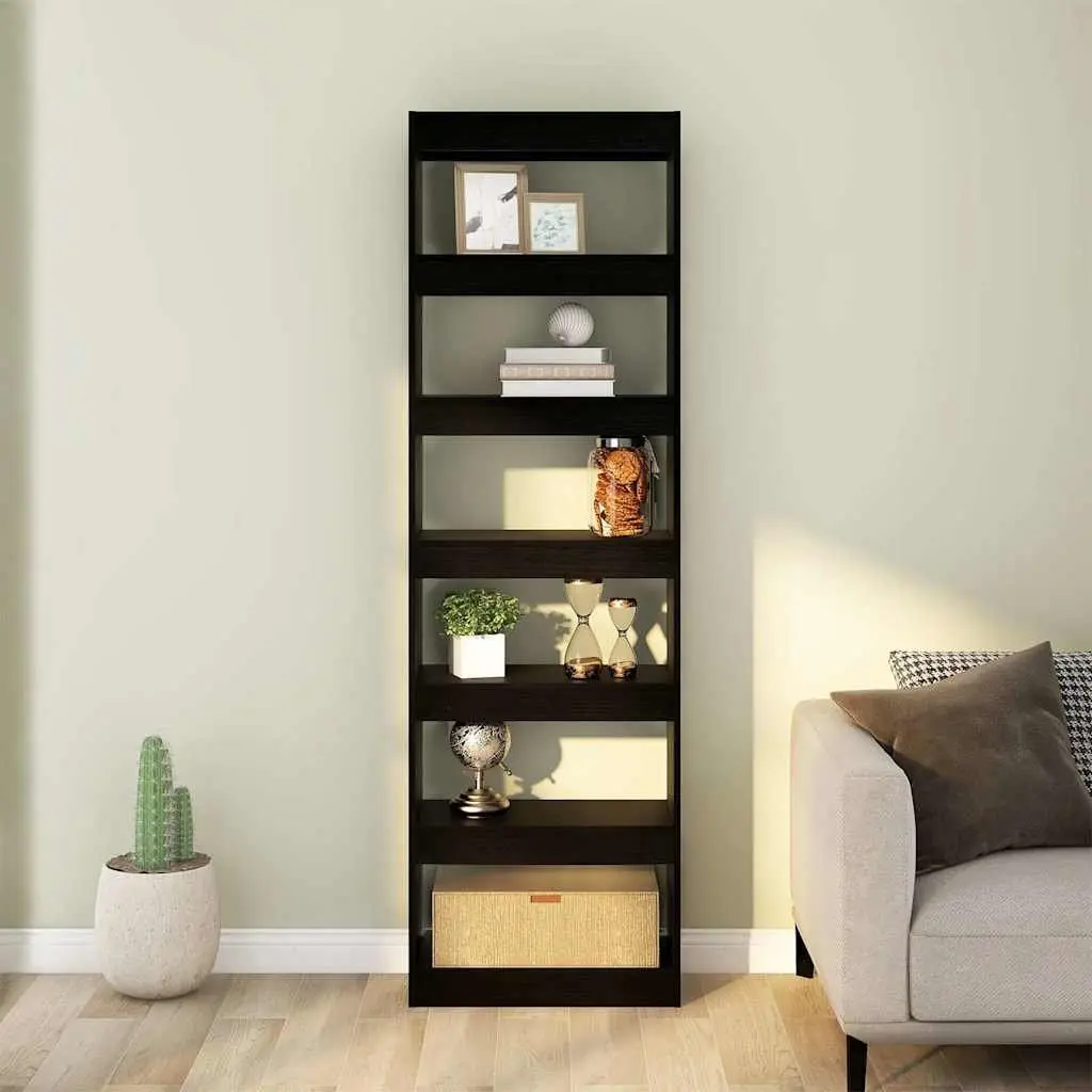 Wooden Book Cabinet Black 60W x 30D x 198H cm Room Divider Shelving Unit Storage Organiser
