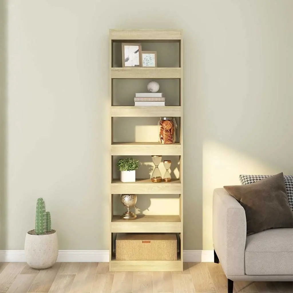 Book Cabinet Brown Tall Wooden Shelving Unit Room Divider