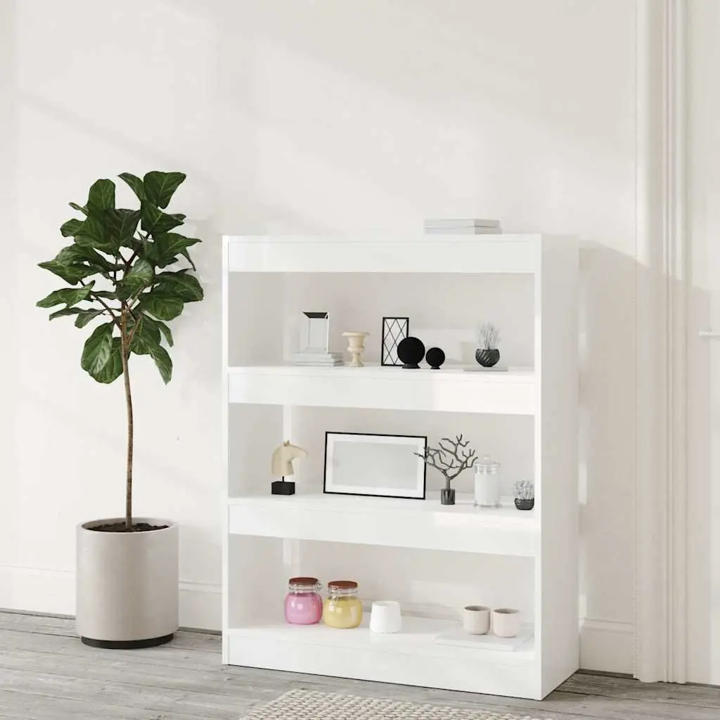 Book Cabinet White 80x30x103cm High Gloss Storage Shelving Unit Room Divider