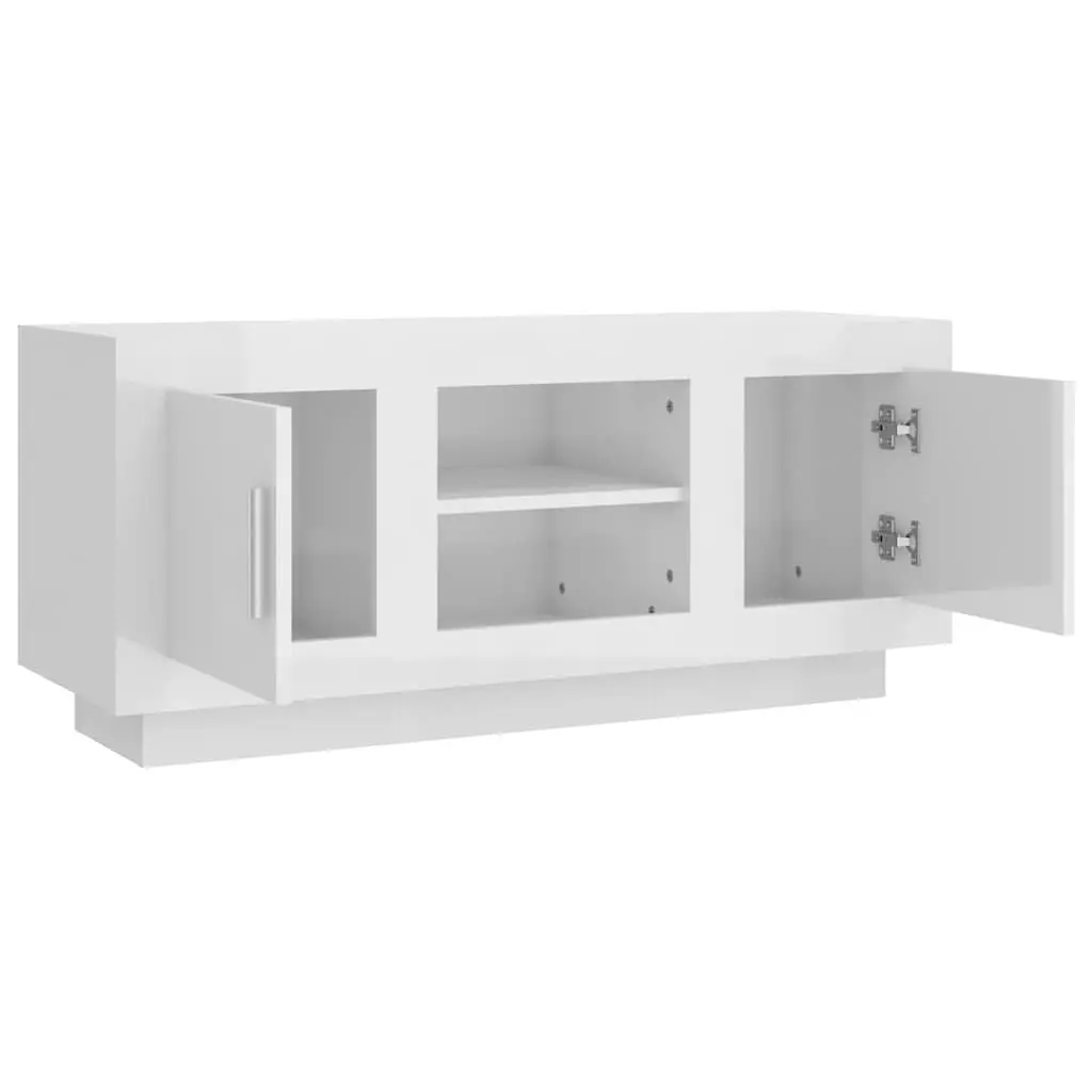 TV Cabinet White High Gloss Modern Storage Unit Media Stand with Multiple Compartments and Shelves