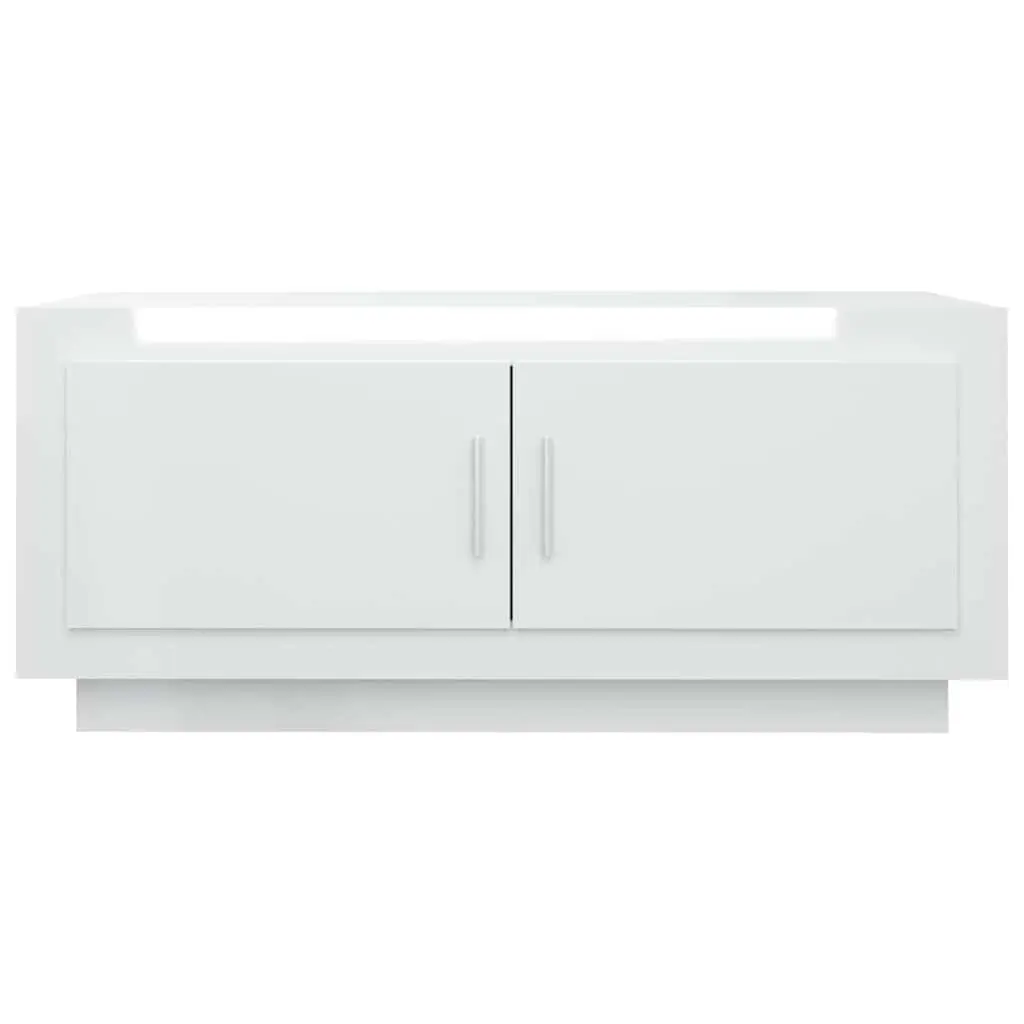 Coffee Table White 102x50x45cm High Gloss Storage 2 Door Accent Living Room Furniture
