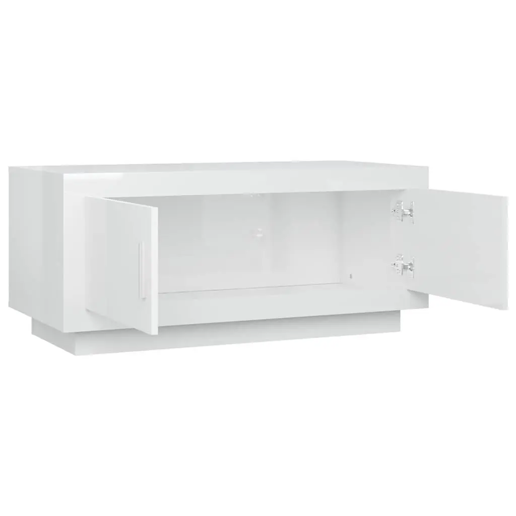 Coffee Table White 102x50x45cm High Gloss Storage 2 Door Accent Living Room Furniture