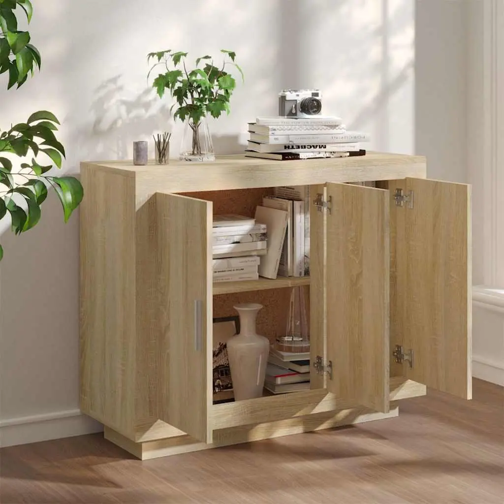 Brown Sideboard Cabinet Engineered Wood 92x35x75 cm Storage with Doors and Shelves for Living Room Display